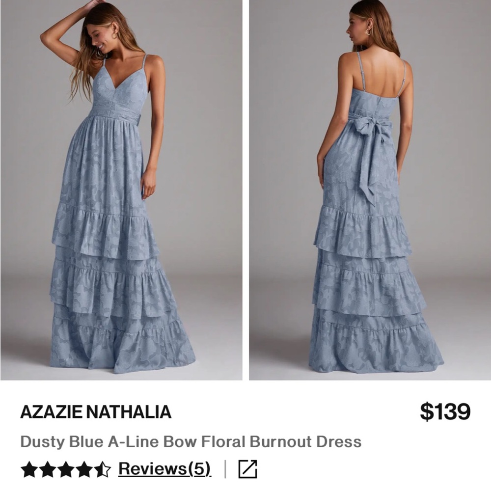 NWT Azazie Nathalia Dusty Blue Floral Burnout Bridesmaid Dress